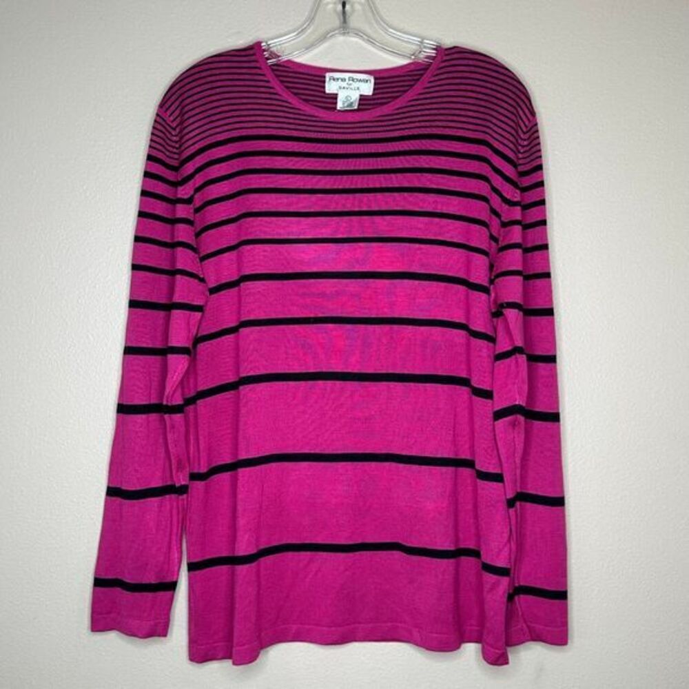 Rena Rowan for Saville‎ 100% Silk Pink Black Striped Long Sleeve Sweater Size L
